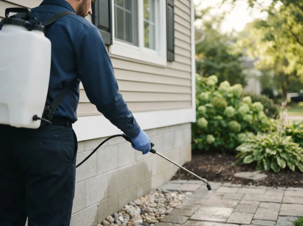 Pest control technician inspecting a home in Goodrich, MI